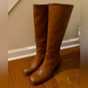 Light brown knee high leather boots